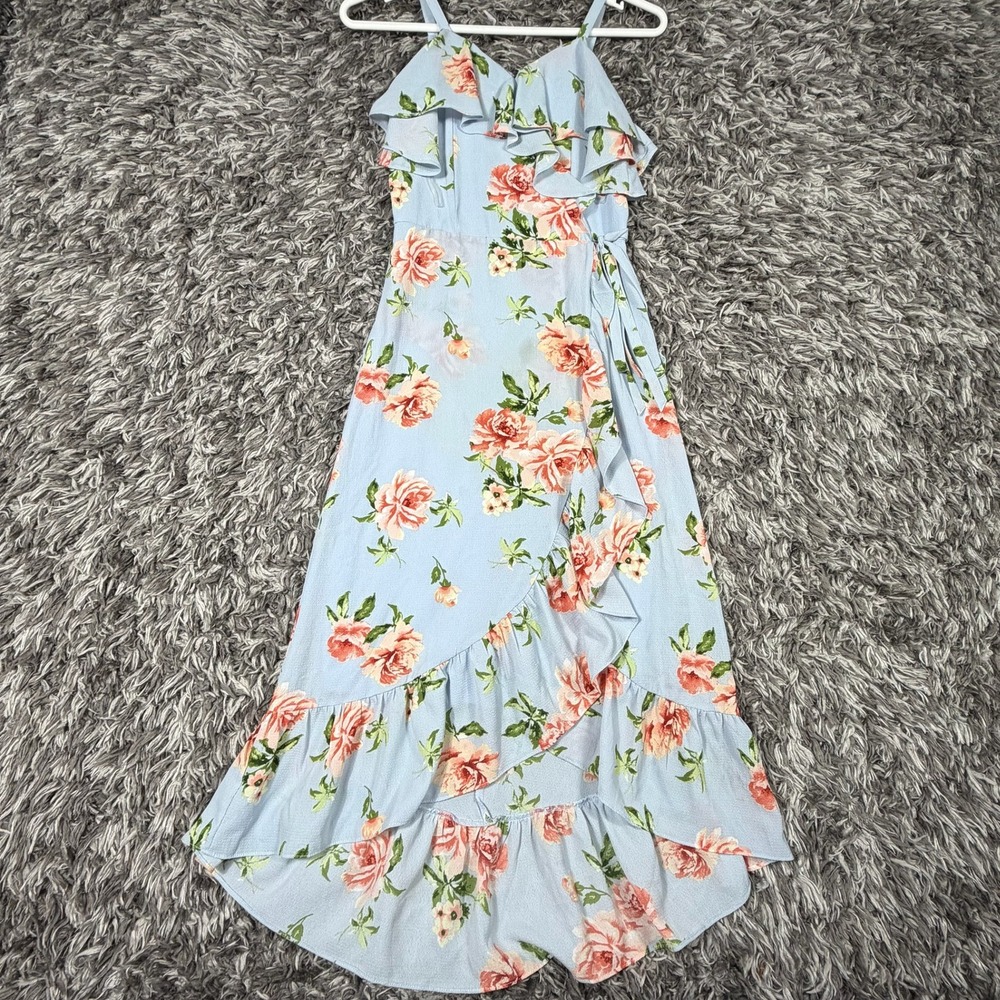 Rare Editions Girls Blue Pink Floral Ruffle High Low Maxi Dress Size 12 E450759